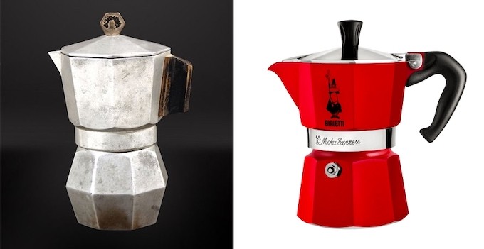 Cafetière italienne ou à piston, pour faire son café  en prenant et remontant  le temps