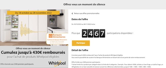 Whirlpool offre jusque 430 euros de prime à l'achat